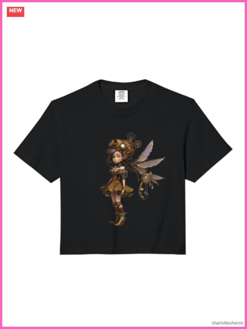 Steampunk Clockwork Fairy Tattered Wings Boxy Fit Crop Top Tee